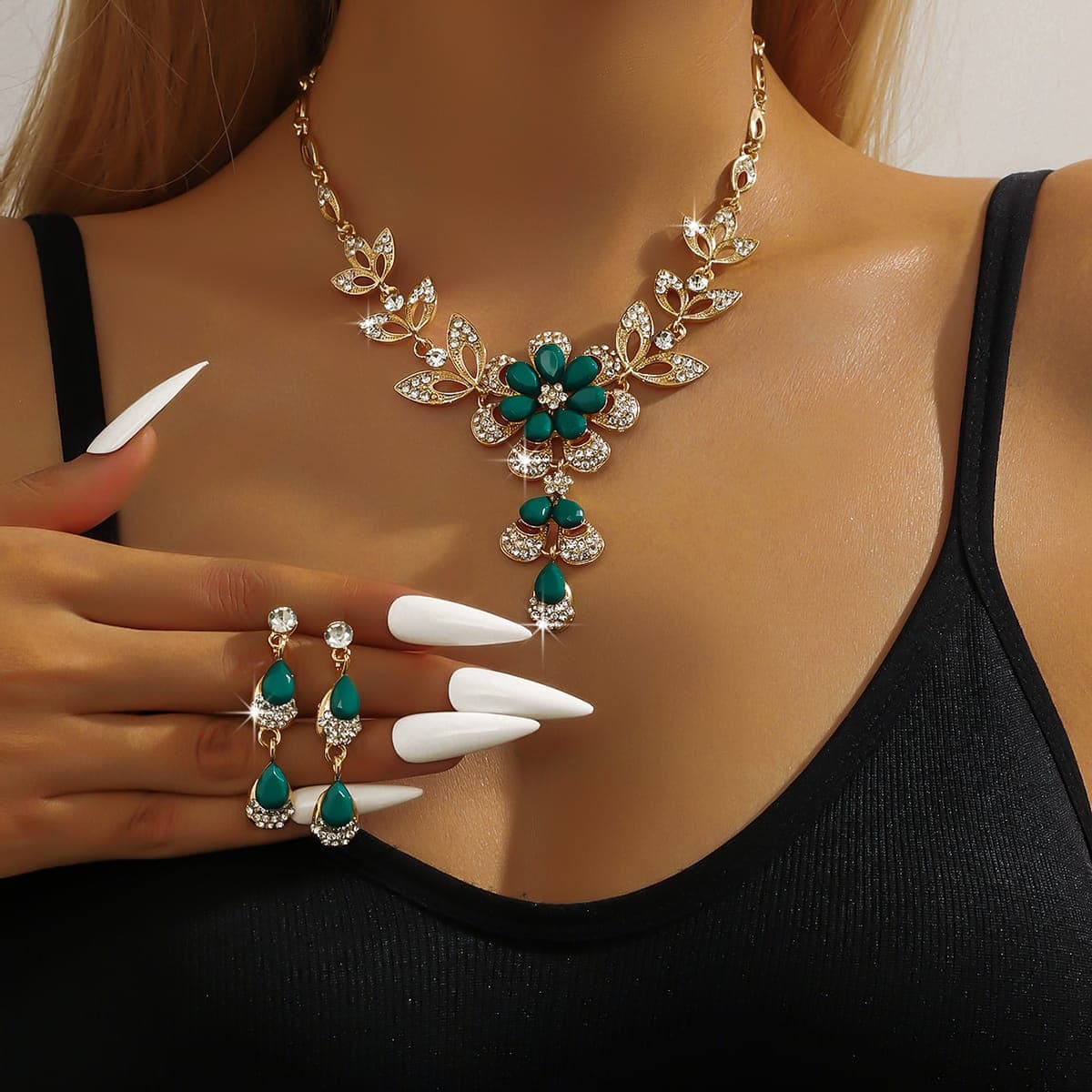 Floral Crystal Statement Jewelry Set